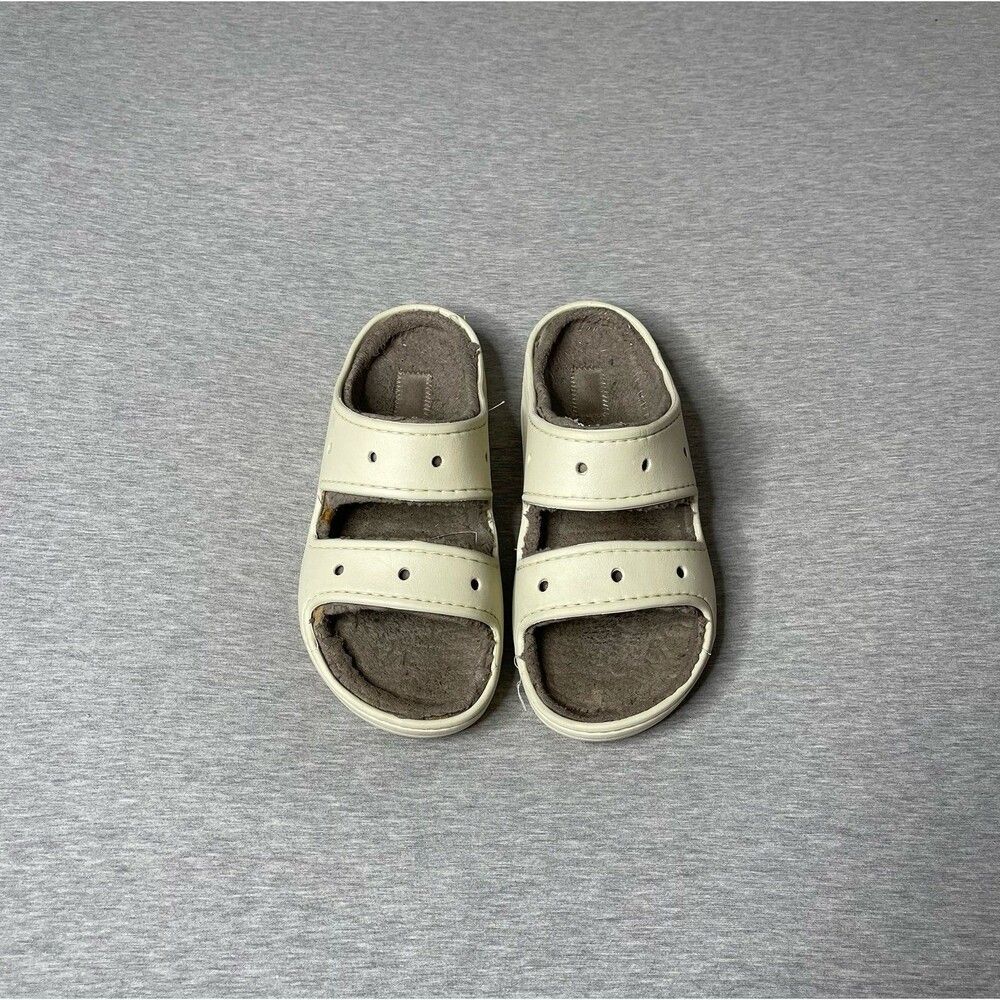 Crocs Women’s Biege Classic Cozzzy Fleece Lined Slip-On Sandal Shoes